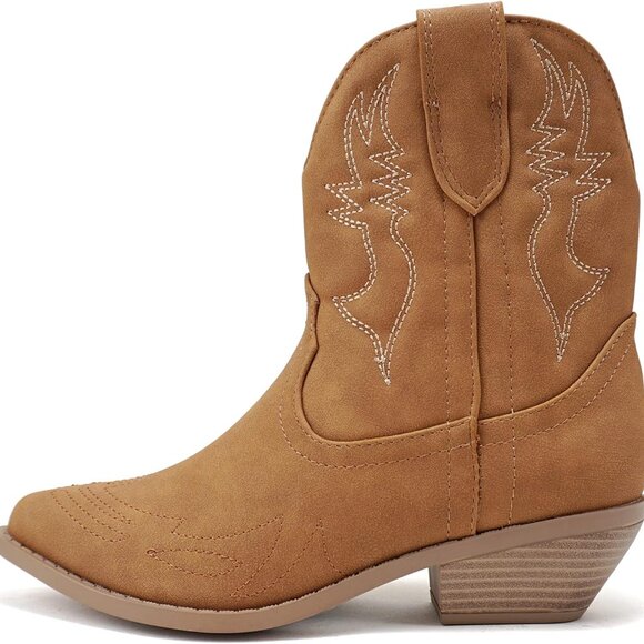 Women Cowgirl Cowboy Western Stitched Ankle Boots Pointed Toe Short Booties